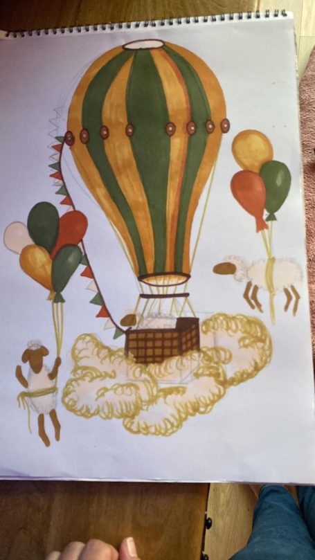Ballon met schaapjes schets 1
