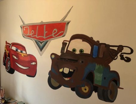 Cars muurschildering met naam Cars muurschildering met naam