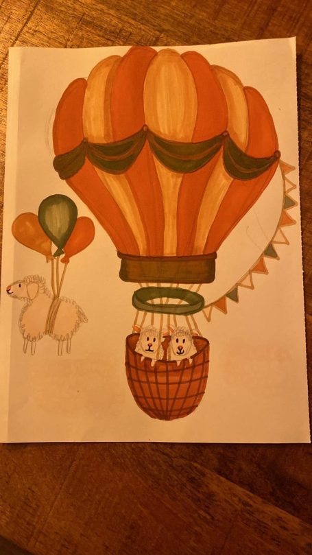 Ballon met schaapjes schets 2
